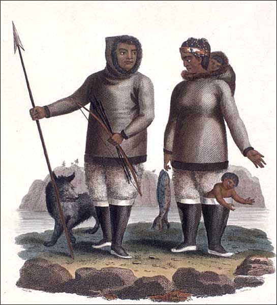 Gravure montrant une famille inuit du Labrador, vers 1812
