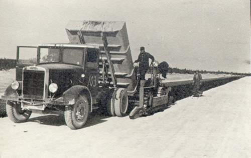 Clarenville Colas Plant: a Jaeger Bituminous Paver on a runway