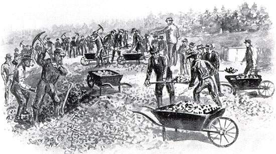 Extraction du minerai de fer, île Bell, vers 1900 Extraction du minerai de fer, île Bell, vers 1900