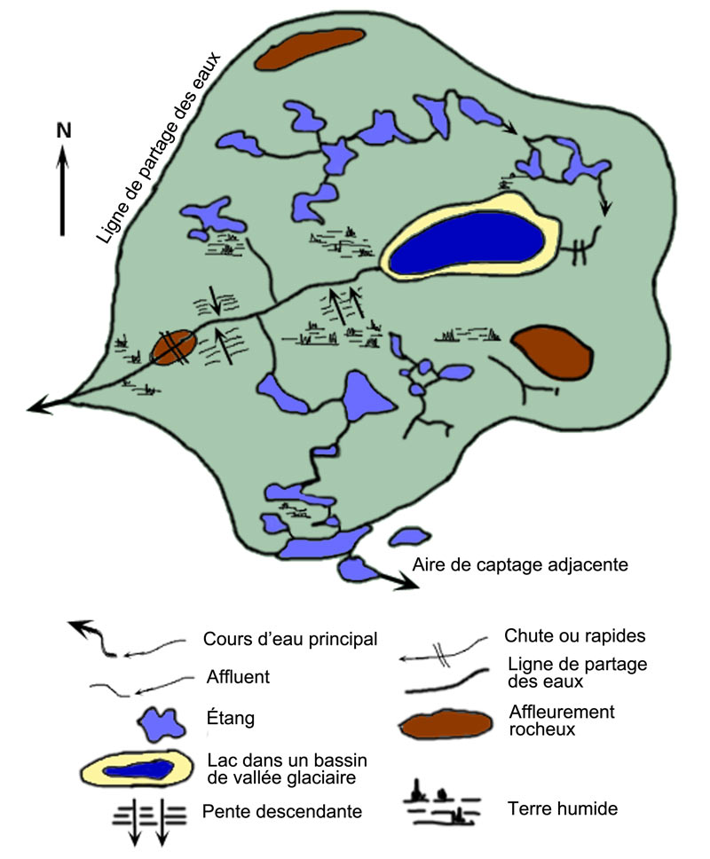 Schéma d'un petit bassin versant (de drainage/captage) typique à Terre-Neuve-et-Labrador Schéma d'un petit bassin versant (de drainage/captage) typique à Terre-Neuve-et-Labrador
