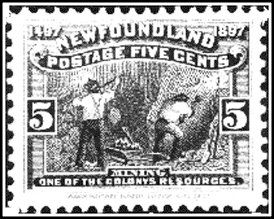 exploitation minière, timbres Timbre terre-neuvien de 5 cents