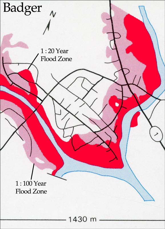 Carte des zones inondables de Badger