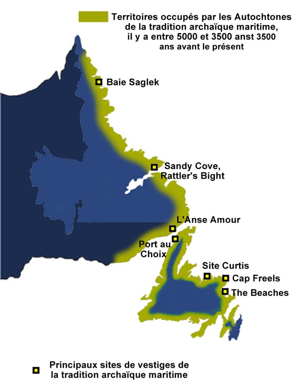 Occupation de Terre-Neuve-et-Labrador par les Autochtones de l'Archaïque maritime, entre 5000 ans et 3500 ans avant le présent. Occupation de Terre-Neuve-et-Labrador par les Autochtones de l'Archaïque maritime, entre 5000 ans et 3500 ans avant le présent.