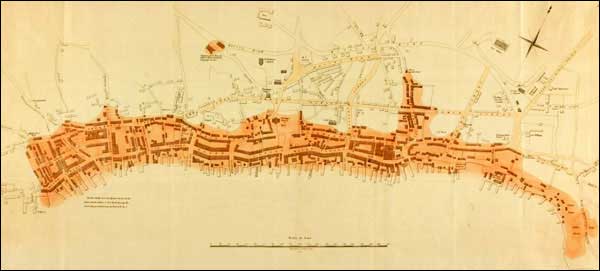 Une carte de St. John's qui montre l'ampleur du grand feu de 1846 Une carte de St. John's qui montre l'ampleur du grand feu de 1846
