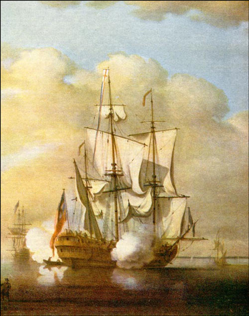 Salut au canon effectué par un navire de guerre anglais, s.d. Salut au canon effectué par un navire de guerre anglais, s.d.