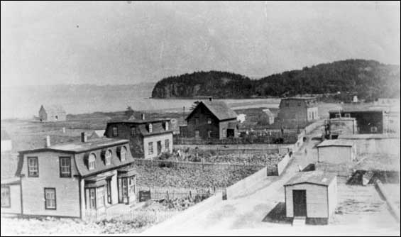 La bande de terre étroite, appelé The Neck, dans le village de Haystack, vers 1915