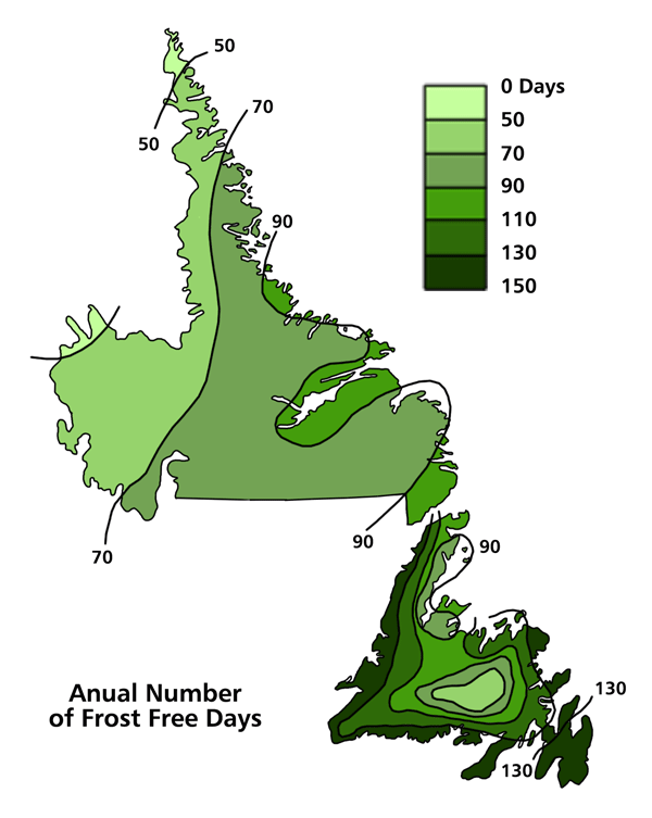 Annual Number of Frost-Free Days in Newfoundland and Labrador Annual Number of Frost-Free Days in Newfoundland and Labrador