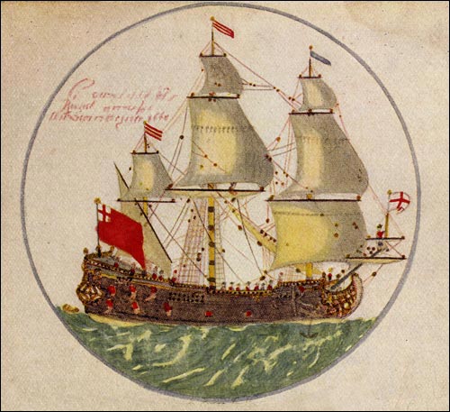 A Sketch by Edward Barlow of the Sack Ship Real Friendship in 1668 A Sketch by Edward Barlow of the Sack Ship Real Friendship in 1668