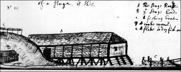 James Yonge's drawing of a 'cod-fishers' stage' James Yonge's drawing of a 'cod-fishers' stage'