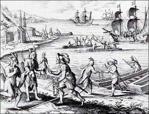 A fanciful depiction of John Guy's 1612 encounter with the Beothuk in Trinity Bay A fanciful depiction of John Guy's 1612 encounter with the Beothuk in Trinity Bay