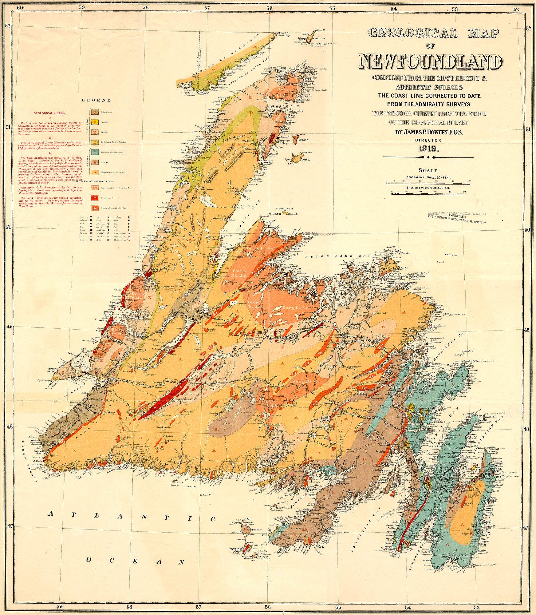Geological Map of Newfoundland, 1919 Geological Map of Newfoundland, 1919