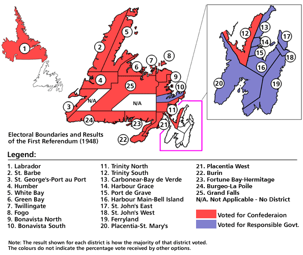 Electoral boundaries and results of the first referendum, 1948