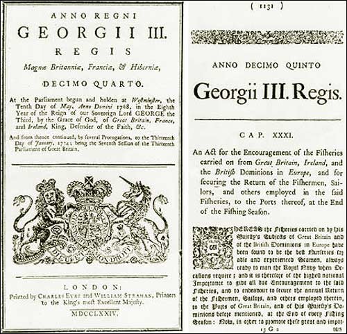 The cover and first page of Palliser's Act, 1775 The cover and first page of Palliser's Act, 1775
