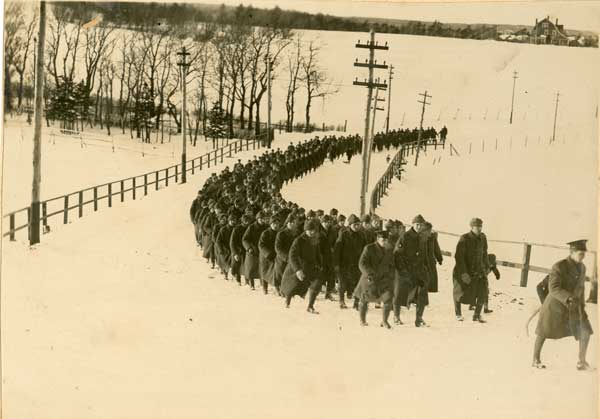 D Company, First Newfoundland Regiment, Marching at Pleasantville, St. John's, ca. 1914