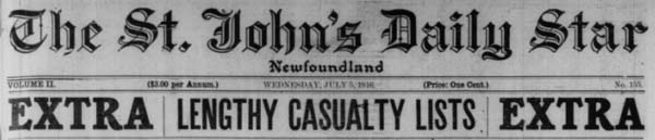 The St. John's <em>Daily Star</em> July 5, 1916