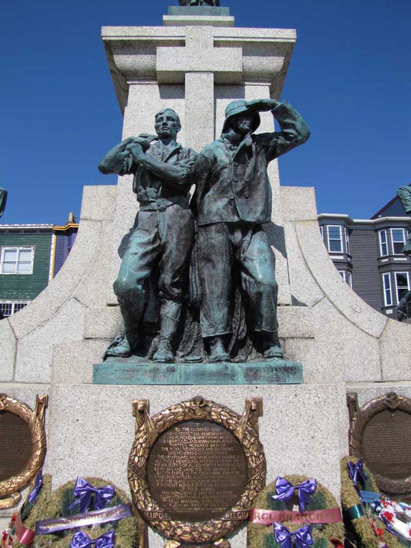 Statue of a Newfoundland Forester (Left) and Merchant Mariner at the National War Memorial in Downtown St. John's, August 27, 2014