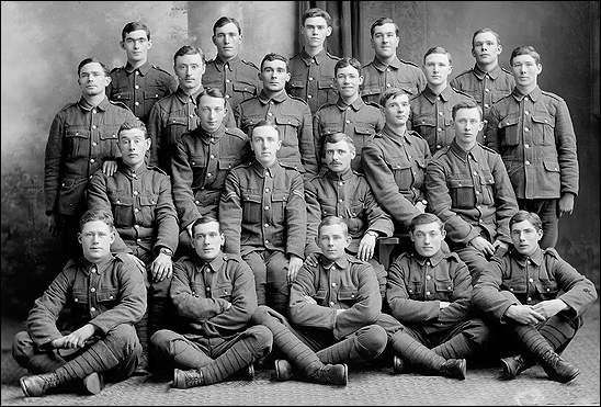 First Newfoundland Regiment Soldiers Under the Command of Capt. Eric Ellis (seated in Center Wearing Stripes), n.d.