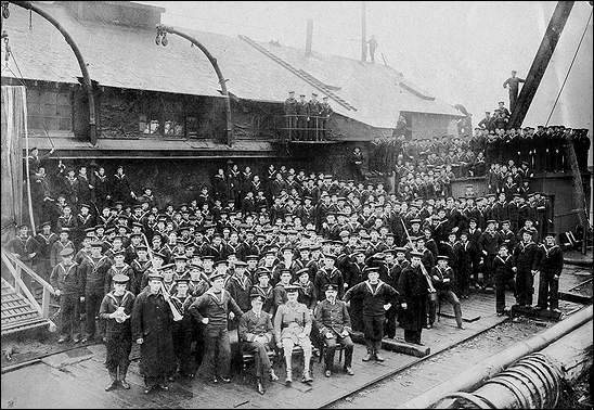 Royal Naval Reservists on a Wharf Adjacent to HMS Calypso, ca. 1914