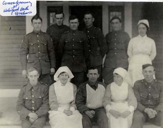 Injured Soldiers with Nurses at Waterford Hall, St. John's