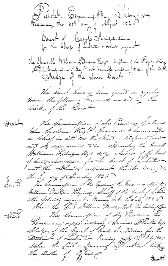 Court of Civil Jurisdiction, Rigolet, 1826 Court of Civil Jurisdiction, Rigolet, 1826