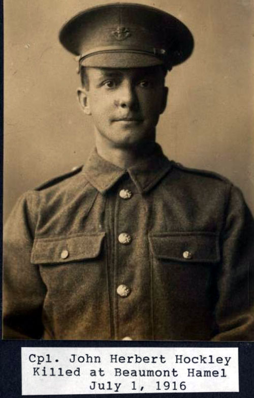 Caporal John Herbert Hockley, tué à Beaumont Hamel le 1er juillet 1916